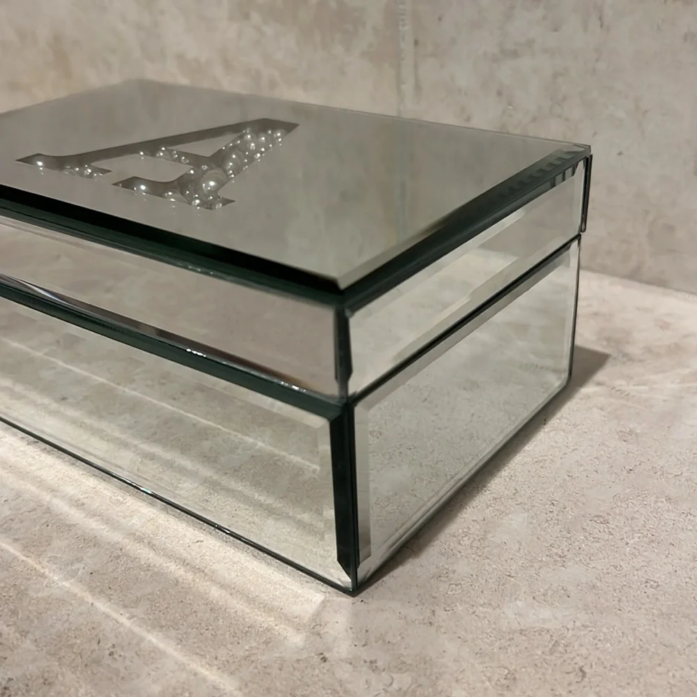 American Atelier Mirrored Jewelry Box Monogram A Pearl